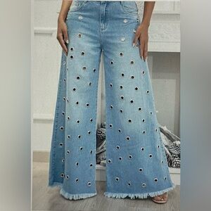 New, w/o tags: flare denim eyelet jeans, small